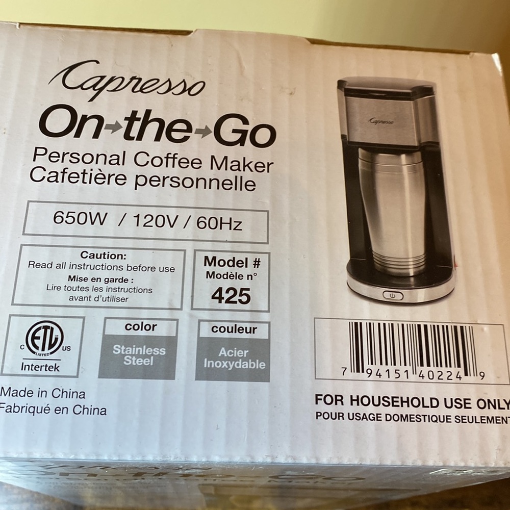 Capresso on-the-go personal coffee maker. New with tag - Picture 3 of 3